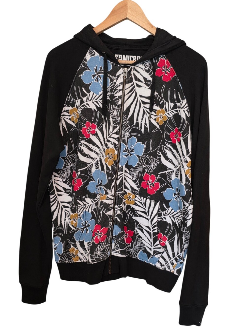 Micros Diamondhead Floral Print Knit Raglan Skater Hoodie Size Small EUC